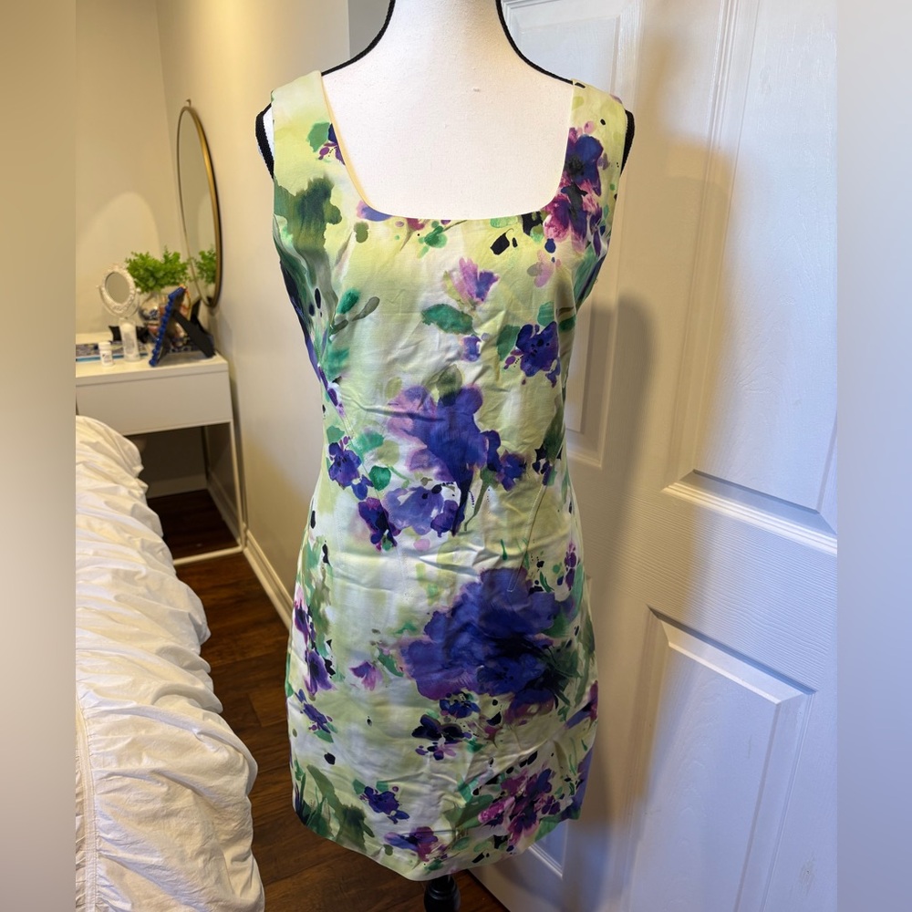 Jones New York Watercolour Floral Sheath Dress Size 6 Wedding Guest Garden Party